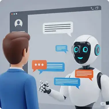 mão robótica com ícones